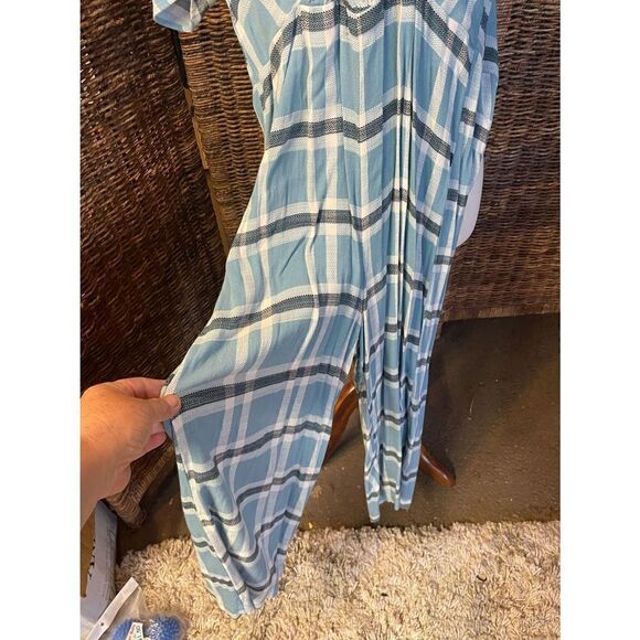 Wild Fable Blue Checkered 100% Rayon Short Sleeve Jumpsuit S-EUC - Picture 9 of 11